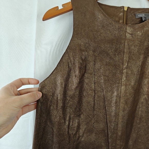 $1000 Vince Metallic Paper Leather Suede Mini Sleeveless Dress Bronze Brown Size - Picture 11 of 16